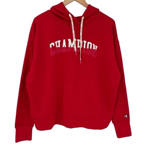 Champion Game Day Fleece Hoodie Sweatshirt Women XL Red Thumbholes Soft Warm - Picture 1 of 9